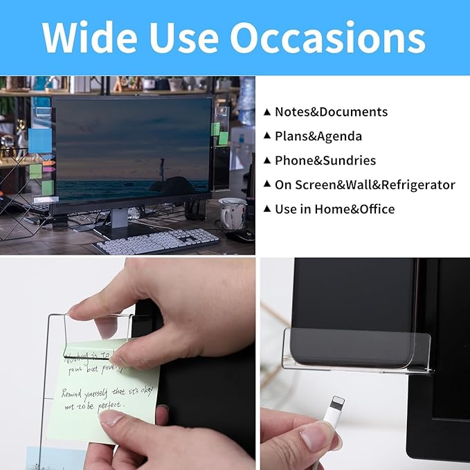 2PCS Multifunction Clear Computer Monitor Memo Boards （Left & Right） Acrylic Screen Message Side Panel Phone Holder Message Reminder for Office Desktop with Sticky Notes