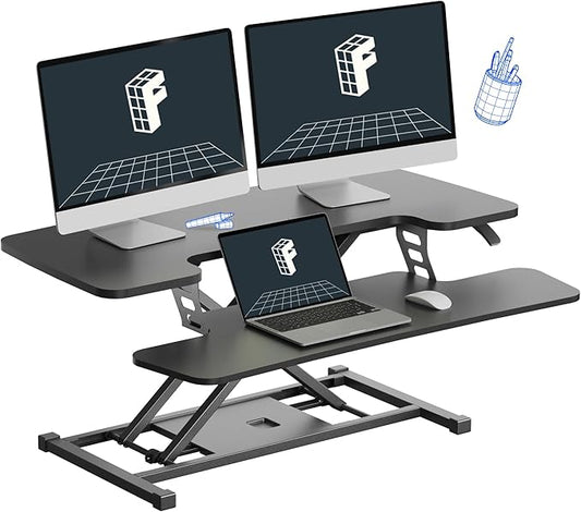 FLEXISPOT 36-inch Standing Desk Converter Height Adjustable Sit to Stand Up Workstation, Dual Monitor and Laptop Riser with Wide Keyboard Tray, Black, 15pcs Include