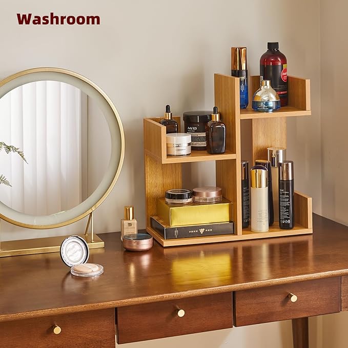 Aibiju Short Bookshelf Small Desk Organizer, Cactus Bookshelf Unique Bookcase, Book Display Shelf Small Plant Stand for Tabletop, Natural Wood Color YD-DSR002N