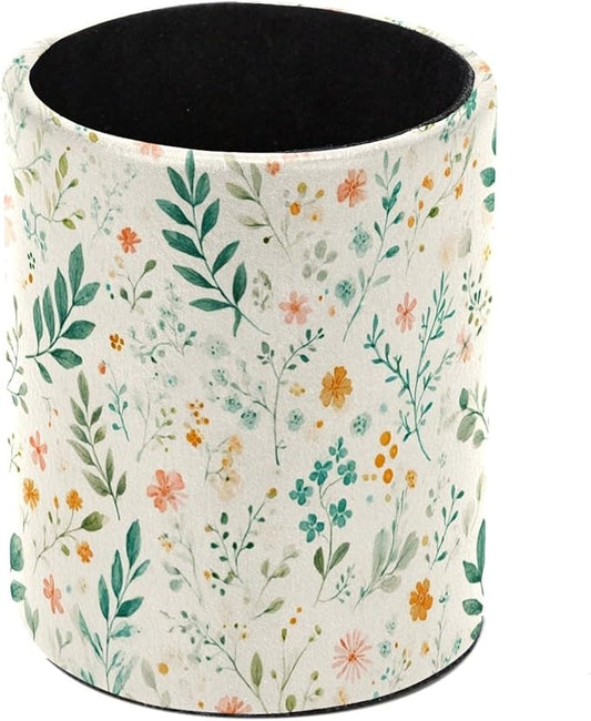 Leather Pen Holder for Desk Floral Leaf Pencil Cup Desktop Organizer Makeup Brush Holders Office Supplies for Home, Kids & School