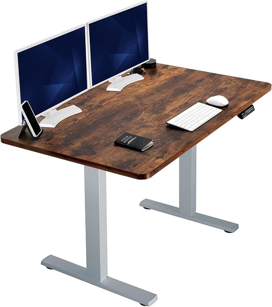 VIVO Electric 48 x 30 in Rustic Standing Desk, Memory Height Adjustment, 1B Series, Holds 220 lbs, One-Piece Vintage Brown Top, Gray Frame, DESK-KIT-1G5N