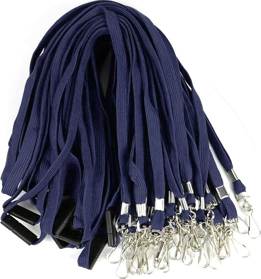 Ollain 25 Pack Breakaway Lanyard with J-Hook Bulk Flat Lanyards for Name tag ID Badges (Midnight Blue, Breakaway 25 Pack)