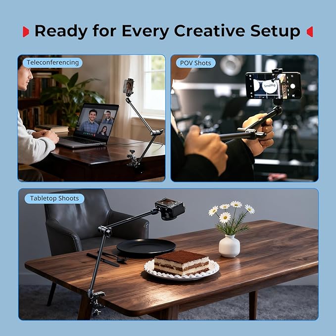 SMALLRIG Desktop Magic Arm Support with Crab-Shaped Clamp Kit, Aluminum Alloy, 24.3x4.5x1.1 in, 0.6lb Payload, for Smartphones, Webcams, Action Cameras, 5624