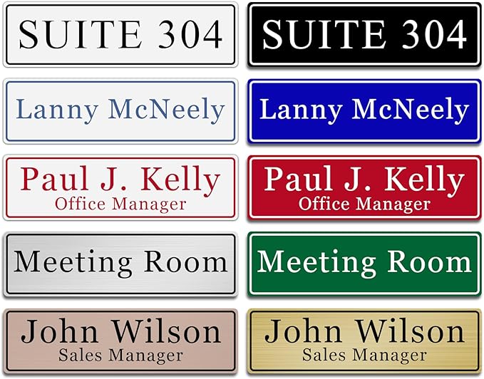 Custom Office Engraved Name Plate, Personalized Elegant Name Plates for Door or Wall Sign, Door Name Plate with Adhesive, Laser Engraving, 10 Colors Available (2.5" x 8")