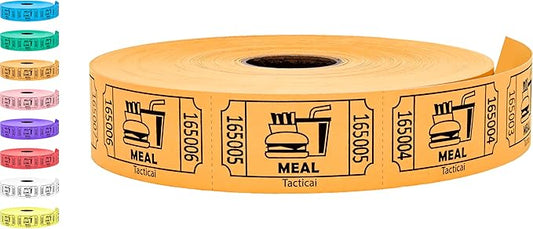 Tacticai 1000 Raffle Tickets, Meal, Orange (1 of 8 Colors), Single Roll, Ticket for Events, Food, Class Reward, Fundraiser & Prizes