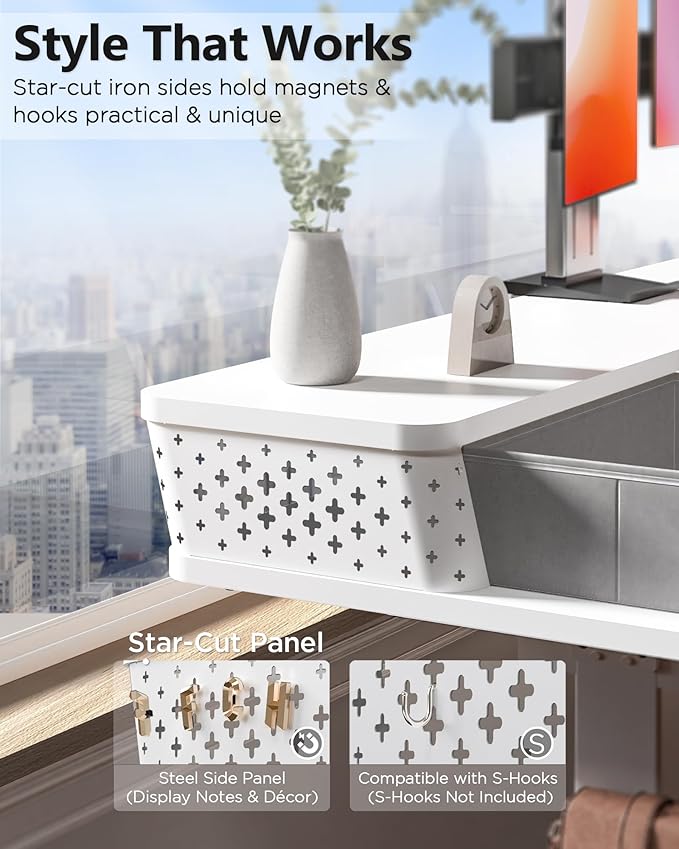 FiCiHi Electric Standing Desk with Four Drawers, Adjustable Height Sit Stand Desk, C-Clamp Compatible Home Office Desk with Storage Shelf & Monitor Stand Riser, 55 x 24 Inch, White