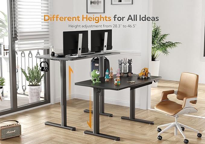 Claiks Standing Desk with Drawers, 48x24 Inch Electric Stand Up Desk, Adjustable Height Computer Workstation, Black