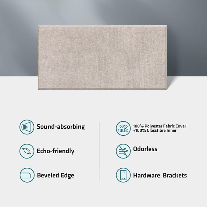 23.62" X 11.81" X 2" Fiberglass Wall Panel, 4 Pack Acoustic Panels, Acoustic Panels Sound Absorbing for Office, Studio, Home Theatre - Linen