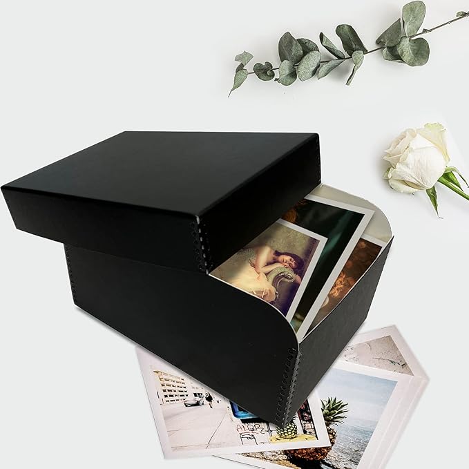 Lineco 4x6 Photo Storage Box, with 12 Acid-Free Envelopes, Holds Up to 1000 3.5" x 5", or 4" x 6" Pictures, Metal Edge Archival Organizer for Cards Stickers Stamps Seeds, 5.5x7.5x11. Black, 2 Pack
