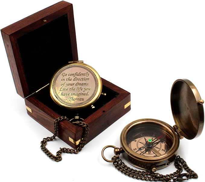 Be Strong and Courageous, Do Not Be Afraid Brass Engraved Compass with Stamped Wooden Case – Inspirational Birthday, Confirmation, and Baptism Gifts