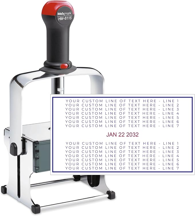 MaxMark Super Heavy Duty Date Stamp with 14-Line Custom Text – The Largest Custom Text Date Stamp on The Market - 6115 - Choose from Many Font and Color Options