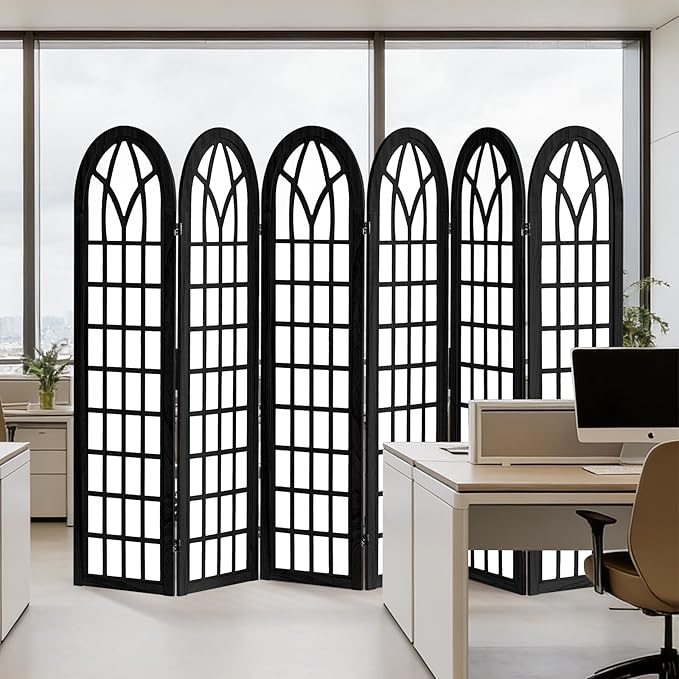 Aletheiawu Room Divider and Folding Privacy Screen, 6 Panel Japanese Shoji Style Room Divider, Partition Divider for Room Separation, Portable Decoration Screen for Home Office Restaurant - Black
