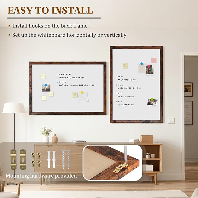 Large White Board for Wall, 48''x36'' Magnetic Dry Erase Board, 4'x3' Decorative Whiteboard with White Vintage Wooden Frame, Hanging Writing Board for Home Office School Classroom