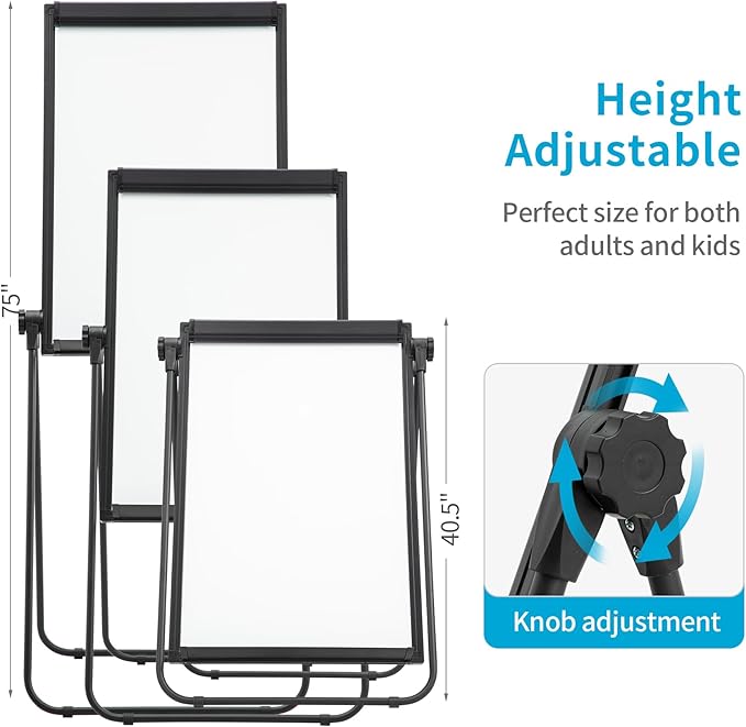 DexBoard U-Stand Whiteboard Easel-36x24 inches Double Sided Magnetic Dry Erase Board Easel, Height Adjustable & 360 Degree Rotating White Board, Black