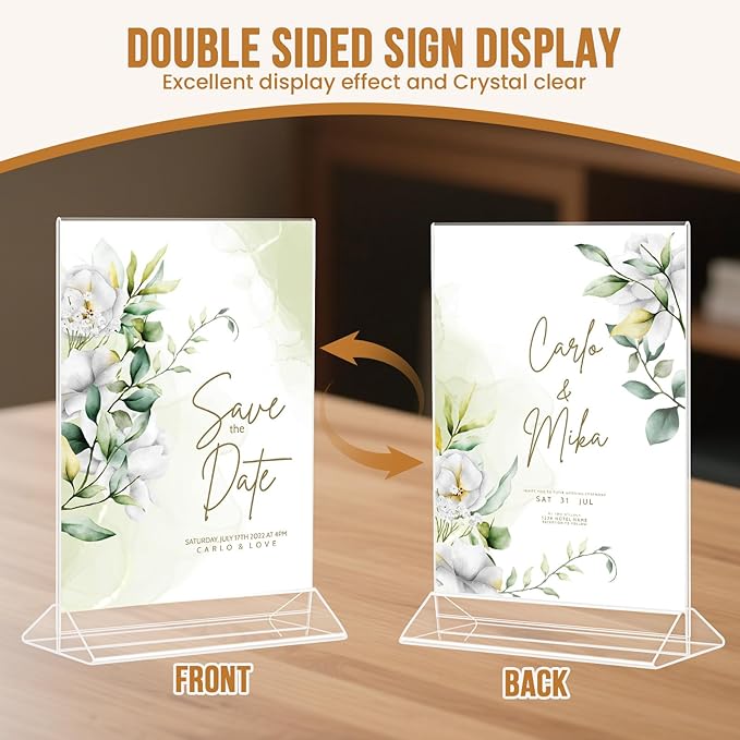 NICELINK 9 Pack Acrylic Sign Holder 8.5x11 Inch, Double Sided Clear Flyer Display Stand, Plastic Menu Stand, Table Top Sign Picture Paper Frames for Wedding table Number Office Store Restaurant