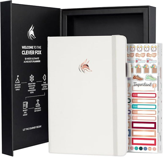 Clever Fox Ultimate Achiever’s Goal Planner - Focus & Productivity 90 Day Journal. Undated Daily Weekly Monthly Planner Organizer & Hourly Schedule Notebook - Hardcover, A5 Size, Pearl White
