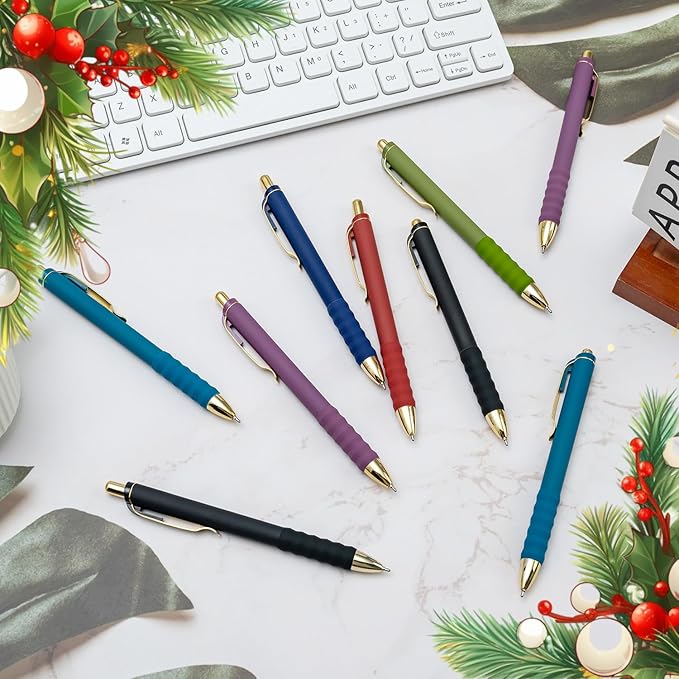 Linbsunne Ballpoint Pens Black Medium Point 1mm Pen with Super Soft Grip Ball Point Pen for Men Women Retractable Pens (Vintage-12 pcs)