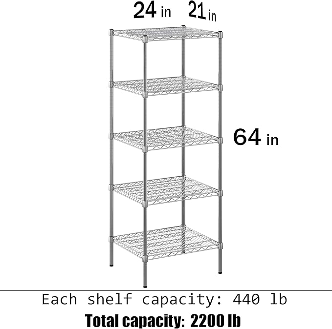 Regal Altair 21" Deep x 24" Wide x 64" Height Wire Shelving Kit | 5-Tier | NSF Commercial Storage Rack Unit