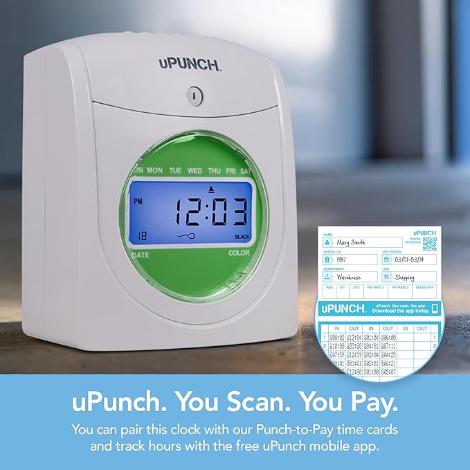 uPunch HN3500 Advanced Time Clock Bundle for Small Business: Complete Employee Time Tracking System with 100 Time Cards, 2 Racks, 2 Ribbons, and 6 Keys