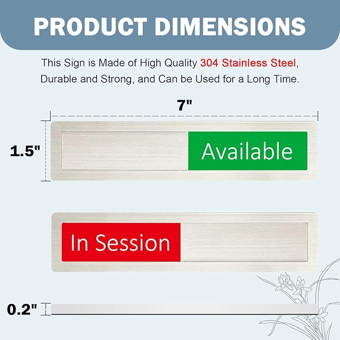In Session or Available Sign,Vacant Occupied Indicator for Home Office Hotles Hospital Restroom, Slider Door Sign Tells Whether Room in Use or Available-7'' x 1.5'' - Stainless Steel,Silver