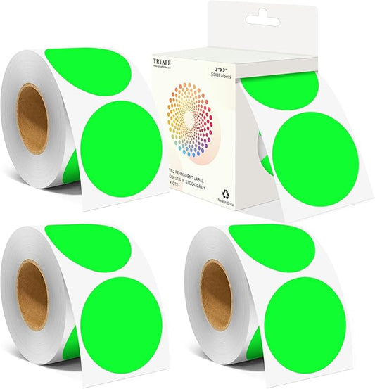 2 Inch Color Coding Round Labels (2000Pcs, 4 Rolls) - Round Colored Dot Stickers for Inventory, Pantry, Warehouse Organization - Fluorescent Green Circle Dot Labels