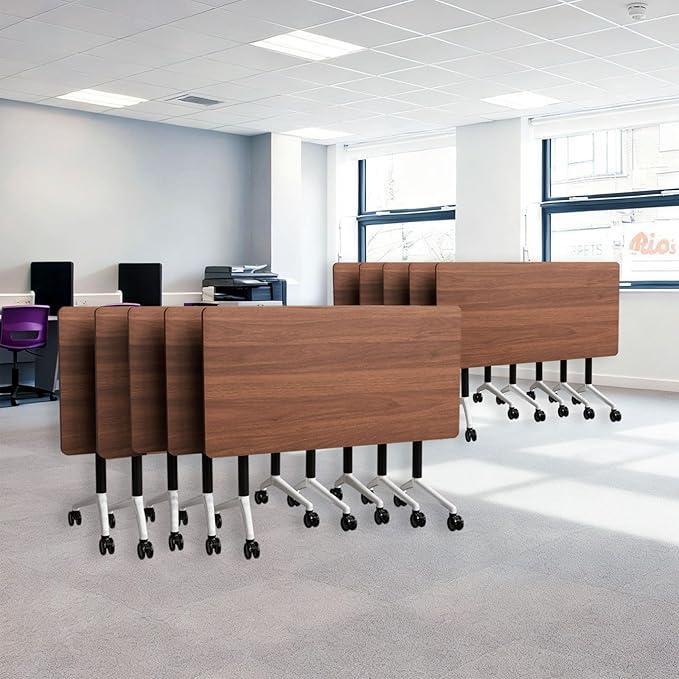 Goakwwuz Conference Room Table, Folding Conference Tables,Thicken Grey Tabletop,Flip Top Wooden Seminar Meeting Room Table for Conference Room Offices (10, Walnut, 61.0“)