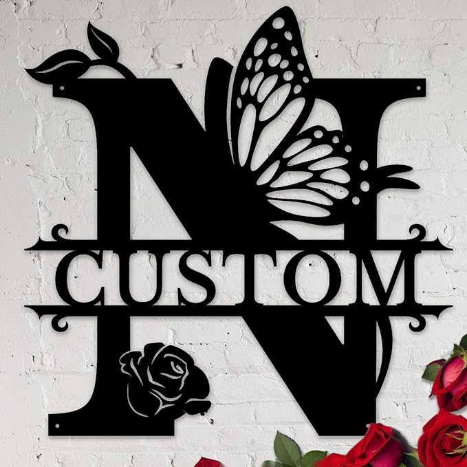 Personalized Custom Letter Name metal Signs,Custom Black Letter Monogram Wall Art Decor,Metal Signs Plaques Outdoor wall Decorative Signage (N)