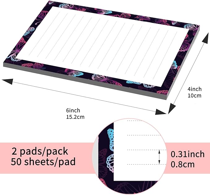 SXboxing Sticky Notes 4X6 Inches, 2 Pack Large Cute Self-Stick Pads, Bright Funny Memo Pads Easy to Stick for Home, Office Purple Cute Butterfly