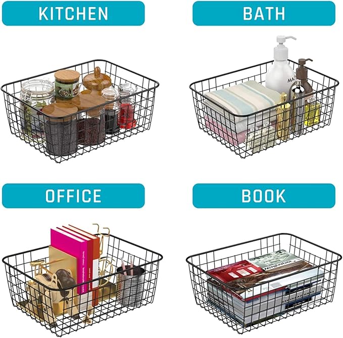 HDYOUDO Metal Black Large Wire Basket Food Storage Organizer,pantry organizers and storage for Organizing Kitchen Cabinets potato onion, 2 Pack
