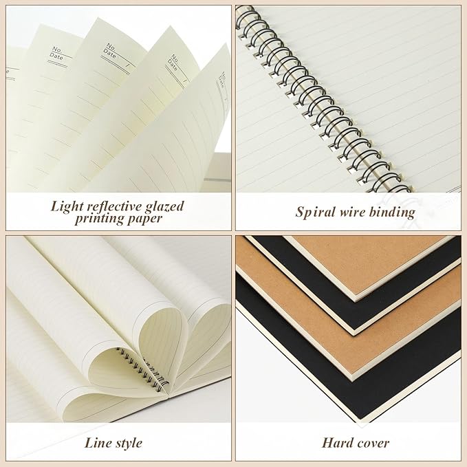 Leelosp 12 Pack Small Spiral Notebook 5 x 7 Inch Lined College Ruled Spiral Journal Wire Bound Notebook Kraft Cover, 120 Pages for Work Students Office Business(Brown, Black)