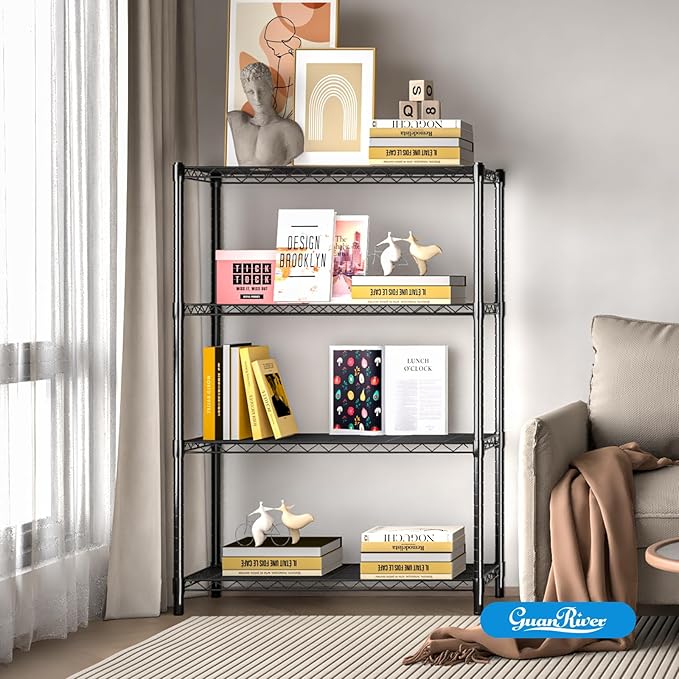 Guan River 4-Shelf Adjustable Metal Shelf Wire Shelving Unit Storage Rack Display Shelf for Office,Kitchen,Bedroom,Bathroom,Laundry,Pantry Basement,Garage(Black,36" L x 14" W x 54" H)