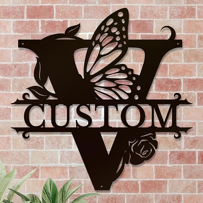 Personalized Custom Letter Name metal Signs,Custom Black Letter Monogram Wall Art Decor,Metal Signs Plaques Outdoor wall Decorative Signage (V)