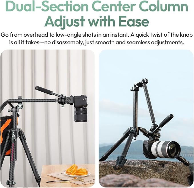 Ulanzi JJ06 Professional Camera Tripod Stand with Dual 360° Fluid Head, Dual Center Column, Ball Head, Quick Release Plate, Compatible with Arca for DSLR, Video