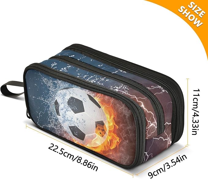 BOENLE Soccer Football Ball Pencil Case Box Boys Girls Large Pencil Pouch with Zipper Compartments Big Capacity Stationery Pen Bag Organizer for Kids Teens Adults School Office