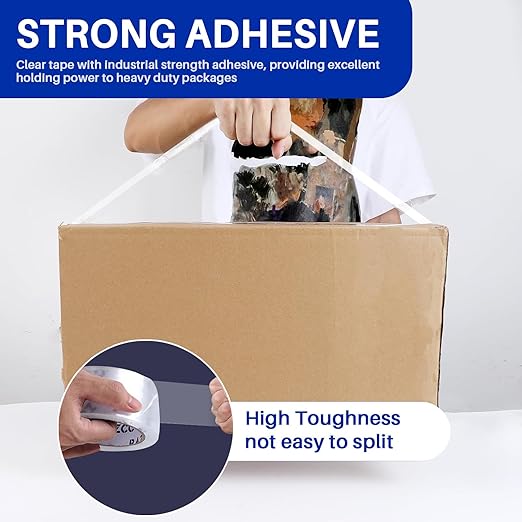 RAZCC Clear Packing Tape, 24 Rolls Heavy Duty Packaging Tape with Dispensers for Packing Shipping Moving and Sealing, Thicker Packing Tape-2" x 65 Yards Per Roll, 1560 Total Yards