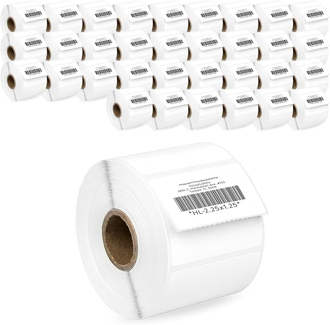 HOUSELABELS 2.25" x 1.25" Address Labels on 1" Core Compatible with Zebra and Rollo Printers, 34 Rolls / 1,000 Labels per Roll