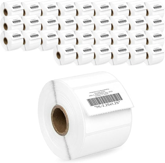 HOUSELABELS 2.25" x 1.25" Address Labels on 1" Core Compatible with Zebra and Rollo Printers, 34 Rolls / 1,000 Labels per Roll
