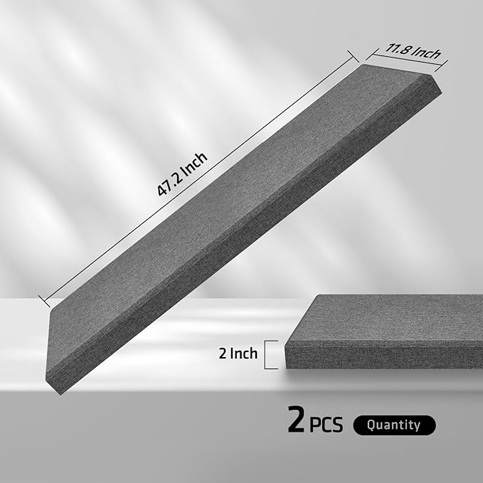 2 Pack 2" Thick Acoustic Panels, 47.24" X 11.81" Fiberglass Wall Panel, Acoustic Panels Sound Absorbing for Office, Studio, Home Theatre - Heather Grey
