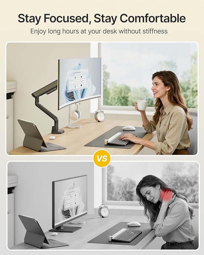 monTEK Single Monitor Arm, Mechanical Spring Monitor Arm for 17-40" Ultrawide Screens, Adjustable Monitors Desk Mount Holds up to 24.2 lbs with C Clamp/Grommet Desk Mount, VESA 75/100mm, MA1011BK
