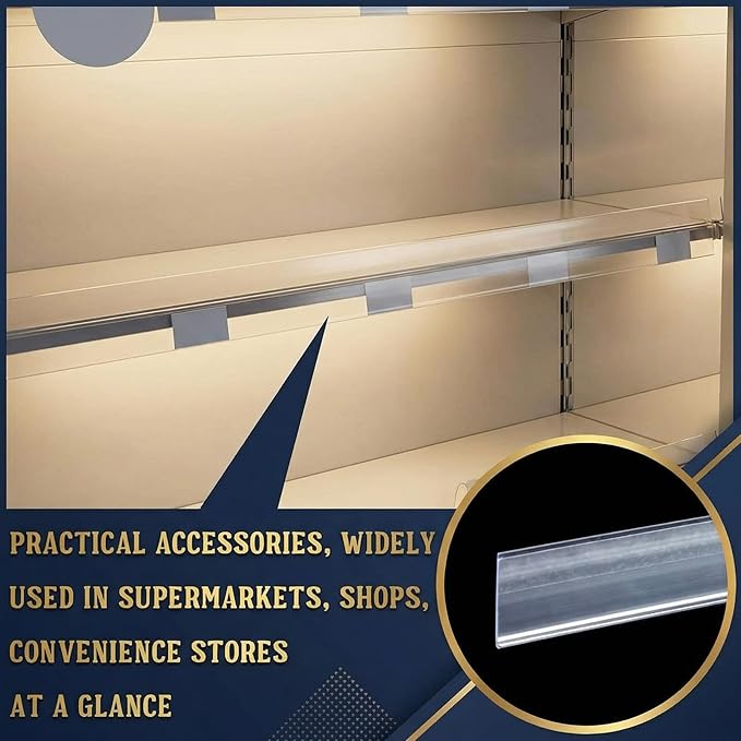 Fainne 25 Pcs Shelf Label Strips 1.5''H x 48 L Self Adhesive Shelf Label Holder Gondola Price Tag Stick on Plastic Clear Ticket Channel for Metal Wood Plastic Rack