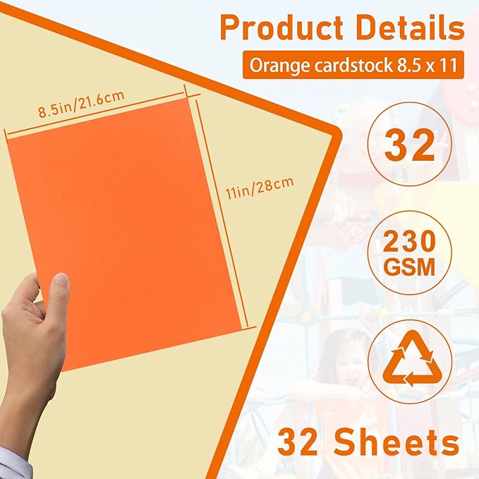 Guakicae 32 Sheets Orange Cardstock 8.5 x 11 for Halloween, 80lb Premium Pumpkin Color Card Stock for DIY Card Making, Halloween Decorations, School Scrapbooking, Memos