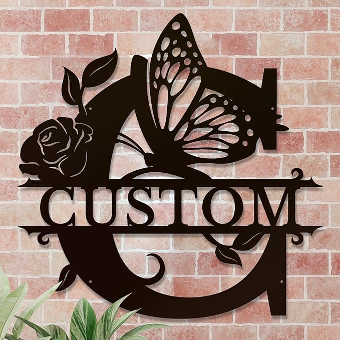 Personalized Custom Letter Name metal Signs,Custom Black Letter Monogram Wall Art Decor,Metal Signs Plaques Outdoor wall Decorative Signage (C)