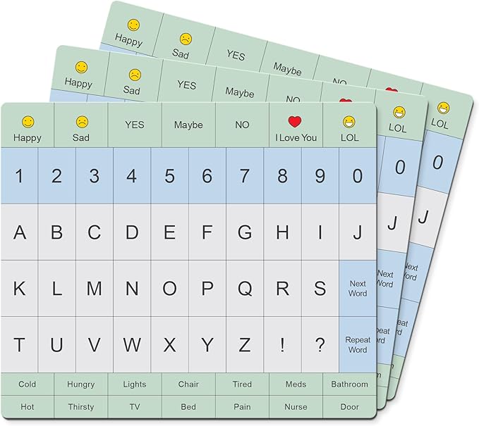 Adult Communication Board - Non-Slip, Portable Letter Chart for Non-Verbal, Stroke Recovery, Effective Visual Aids for Non-Speaking Patients, Pain Scale, QWERTY or ABC (ABC - 3 Pack)