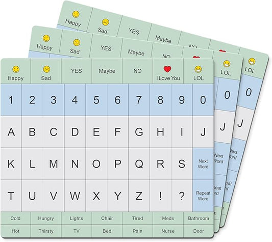 Adult Communication Board - Non-Slip, Portable Letter Chart for Non-Verbal, Stroke Recovery, Effective Visual Aids for Non-Speaking Patients, Pain Scale, QWERTY or ABC (ABC - 3 Pack)
