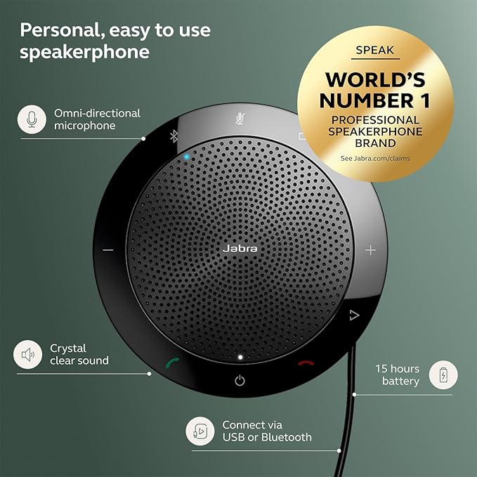 Jabra Speak 510 (2025 Edition) Portable, USB or Wireless Bluetooth Speaker Meetings and Calls with Crystal-Clear Sound, Works with Microsoft Teams, Black