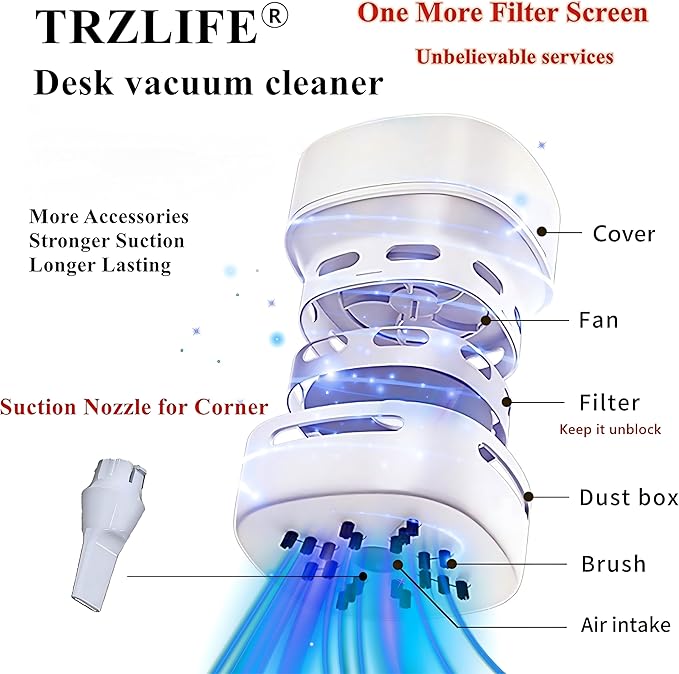 TRZLIFE Desk Vacuum Cleaner, Upgraded Mini Desktop Vacuum AA Battery More Durable Desk Accessory Sucks up Tiny Items and Crumbs from Desktop Drawer Countertop Ideal as a Valentine's Day Gift