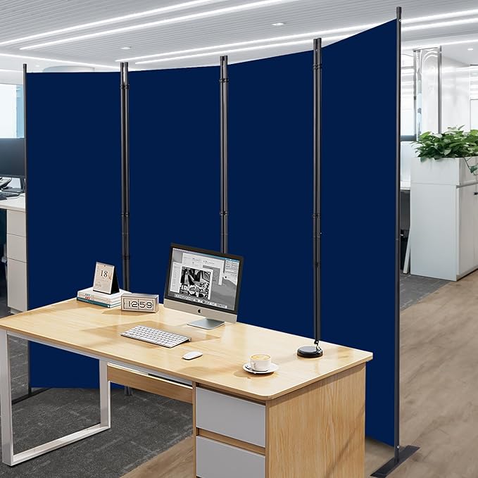 CHOSENM Room Divider, 4 Panel Folding Privacy Screens with Wider Support Feet, 6 Ft Portable Room Partition for Room Separator, 88" W X 71" H, Navy Blue