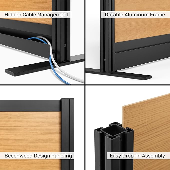 Stand Up Desk Store Beechwood Aesthetic Modular Walls | 70" W x 48" H Modular Room Dividers with Natural-Looking Woodgrain Finish for Offices, Classrooms, and More
