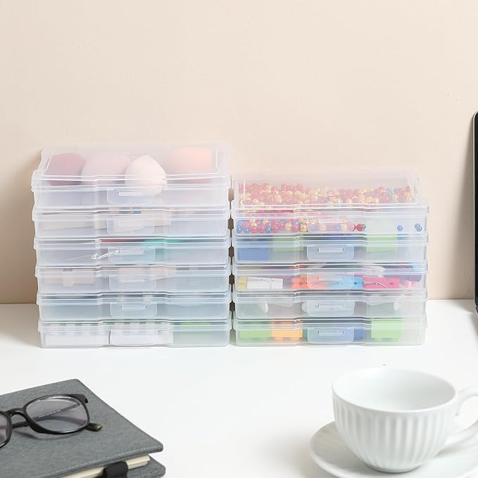novelinks 12 Pack 5"x7" Clear Photo Storage Boxes – Plastic Picture Organizer Cases with Lids – Photo Keeper Containers for 5x7 Prints, Cards, and Craft Supplies
