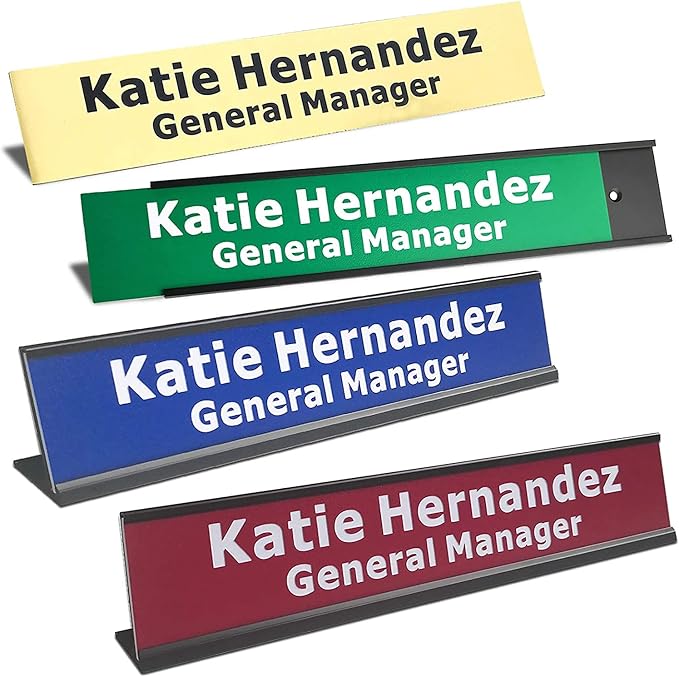 2" x 10" Custom Engraved Name Plate Personalized Office Nameplates with Wall or Desk Aluminum Holder